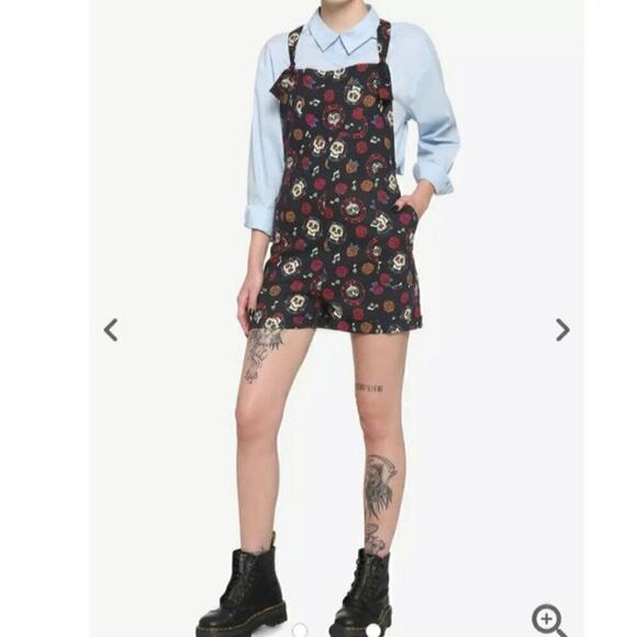 NWOT DISNEY PIXAR Coco Sugar Skull Linen Blend Overalls Plus Size 1 - Picture 2 of 11